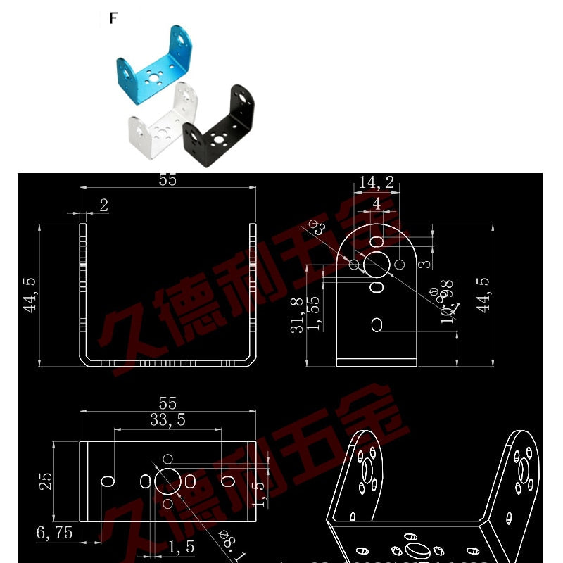 MG995 / MG996R / DS3115 Standard Servo Brackets & Bearings (1 piece per pack - All black finish)