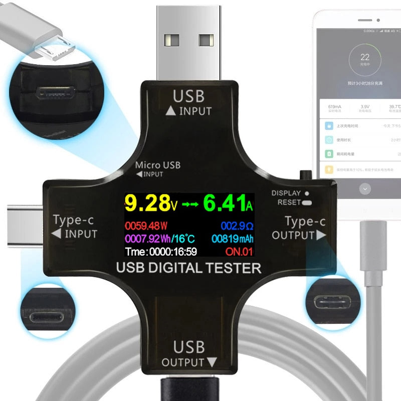 USB Type C 12 in 1 USB Tester - Multifunction Power Meter, Voltmeter, –