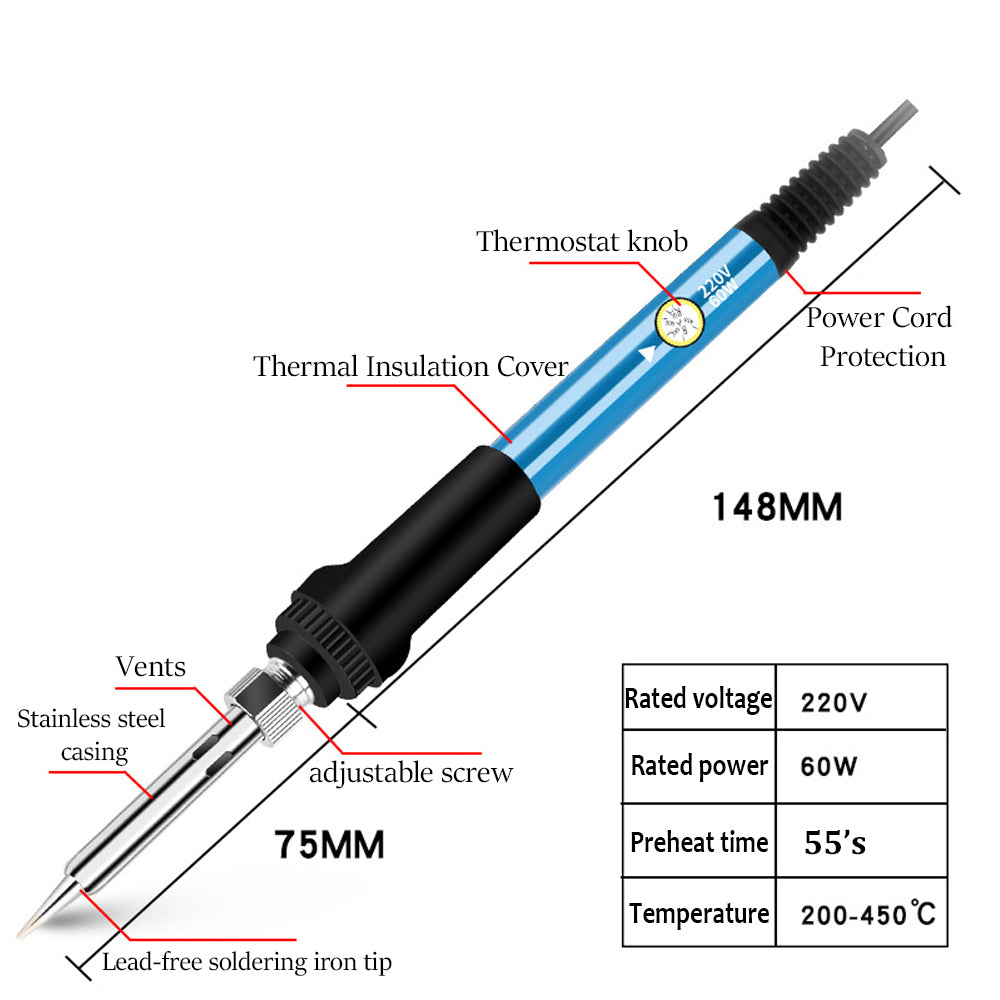 60W Adjustable Temperature Soldering Iron & Tool Set